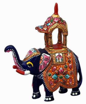 Éléphant palanquin (statuette métal émaillé, 4 pouces, orange, rouge)