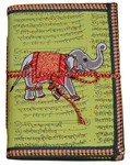 Cahier, motif parchemin sanskrit et éléphant (18x13, vert)