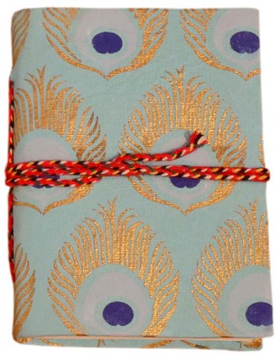 Cahier, motif plume de paon (10x8, bleu ciel)