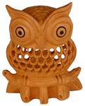 Statuette bois, hibou (sculp. sur bois, technique du filet, 3 pouces)