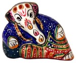 Ganesh allongé (statuette métal émaillé, 1.5 pouces, blanc, bleu foncé)