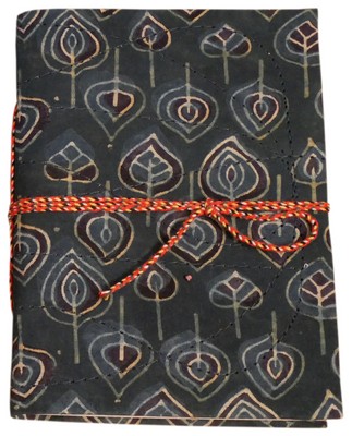 Cahier, couverture tissu et motif plume de paon (18x13, bleu)