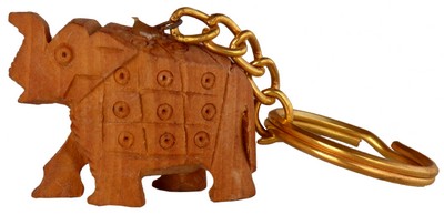 Porte-clés bois, éléphant (sculp. sur bois, 1 pouce)