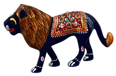 Lion (statuette métal émaillé, 3 pouces, bleu foncé, rouge)