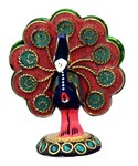 Paon faisant la roue (statuette métal émaillé, 2 pouces, bleu foncé, rouge, vert