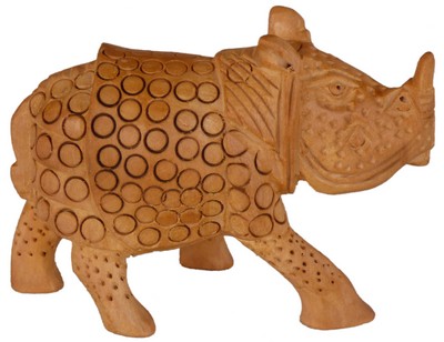 Statuette bois, rhinocéros (sculp. sur bois, 2 pouces)