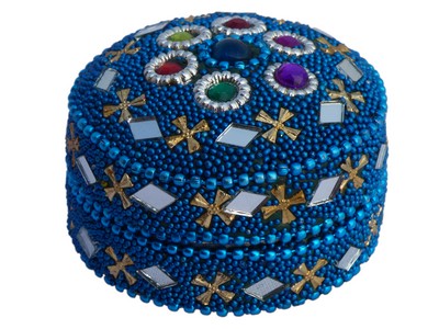 Boite en laque (billes, rond, 2 pouces, bleu clair)