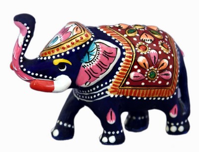Éléphant (statuette métal émaillé, 2 pouces, bleu foncé, bordeaux)