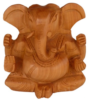 Statuette bois, Ganesh (sculp. sur bois, 4 pouces)