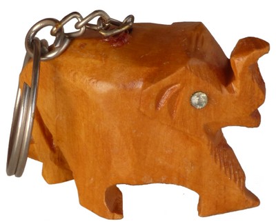 Porte-clés bois, éléphant (sculp. sur bois, 1 pouce)
