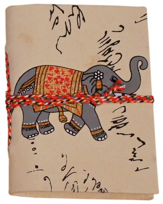 Cahier, motif parchemin sanskrit et éléphant (10x8, blanc)