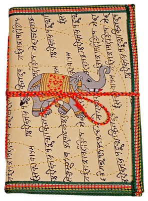 Cahier, motif parchemin sanskrit et éléphant (24x15, beige)