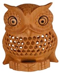 Statuette bois, hibou (sculp. sur bois, technique du filet, 4 pouces)