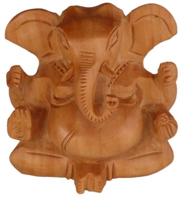 Statuette bois, Ganesh (sculp. sur bois, 2.5 pouces)
