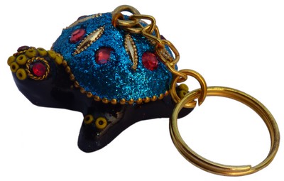 Porte-clés en laque (tortue, 1 pouce, bleu)