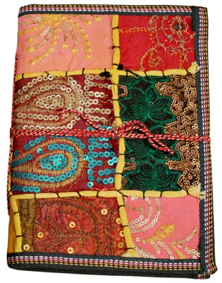 Cahier, couverture patchwork textile (23x16, jaune-orange)
