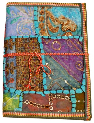 Cahier, couverture patchwork textile (23x16, bleu)