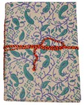 Cahier, couverture tissu et motif floral vert et bleu (18x13, blanc)
