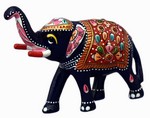 Éléphant (statuette métal émaillé, 3 pouces, bleu foncé, rouge)