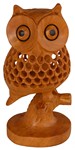 Statuette bois, hibou (sculp. sur bois, technique du filet, 5 pouces)