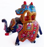 Éléphant palanquin (statuette métal émaillé, 3 pouces, rouge, bleu)