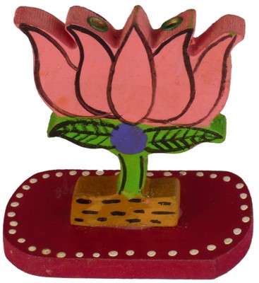 Porte encens bois, lotus (sculp. sur bois peinte sur socle, 2 pouces, rose)