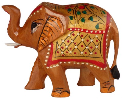 Statuette bois, éléphant (sculp. sur bois peinte, 2.5 pouces)