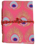 Cahier, motif plume de paon (10x8, rose)